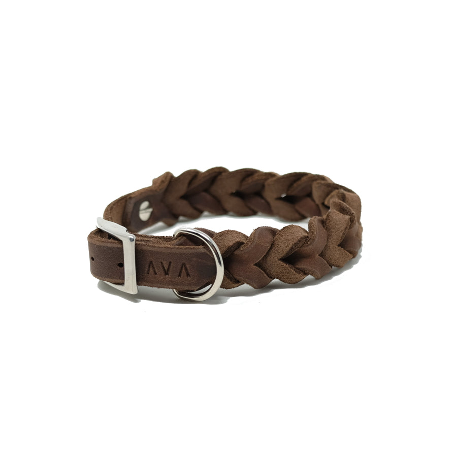 Halsband "Fully Braided" dunkelbraun, Halsumfang 29cm-32cm