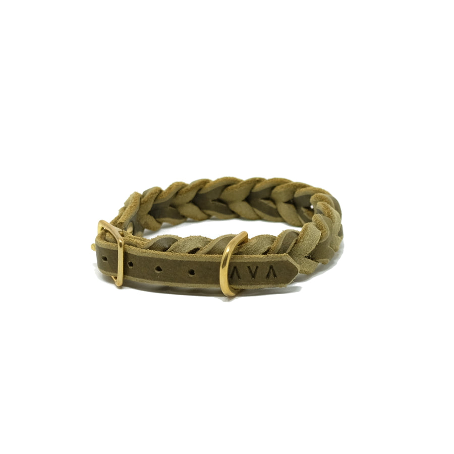 Halsband "Fully Braided" oliv, Halsumfang 29cm-32cm